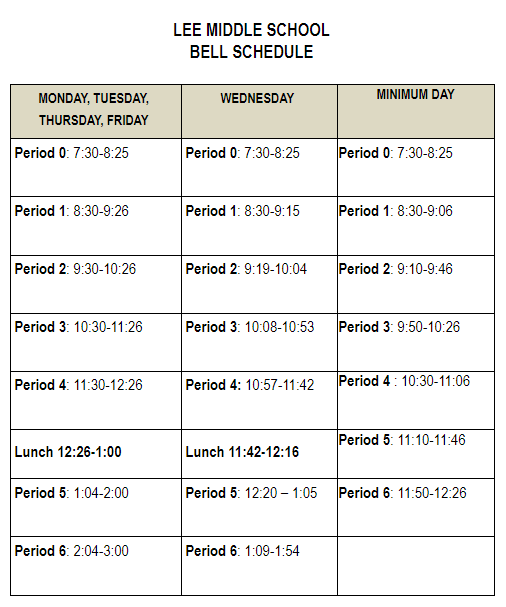 Lee Middle School Bell Schedule